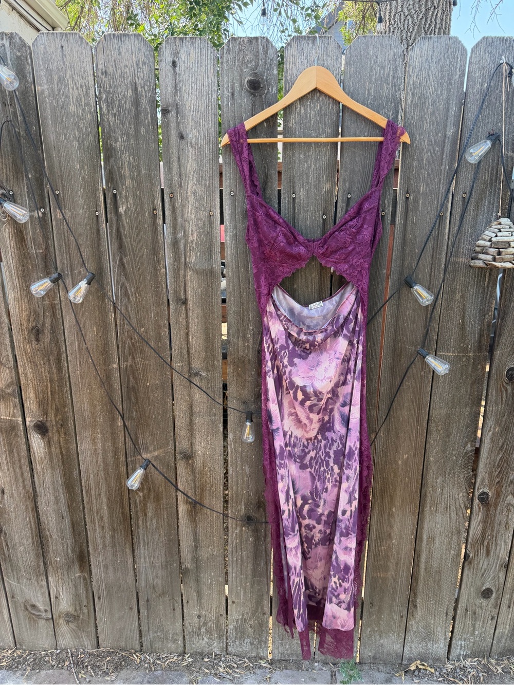 Free People Plum Lace & Printed Satin Slip